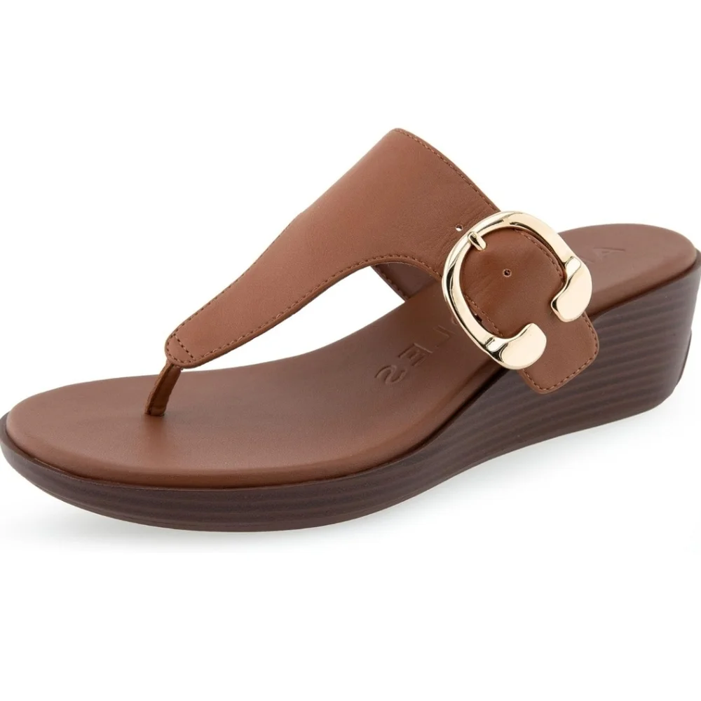 SOLD!! Aerosoles Izola Thong Sandles Tan Wedge Heel Size 8.5 NWOT - Picture 4 of 13